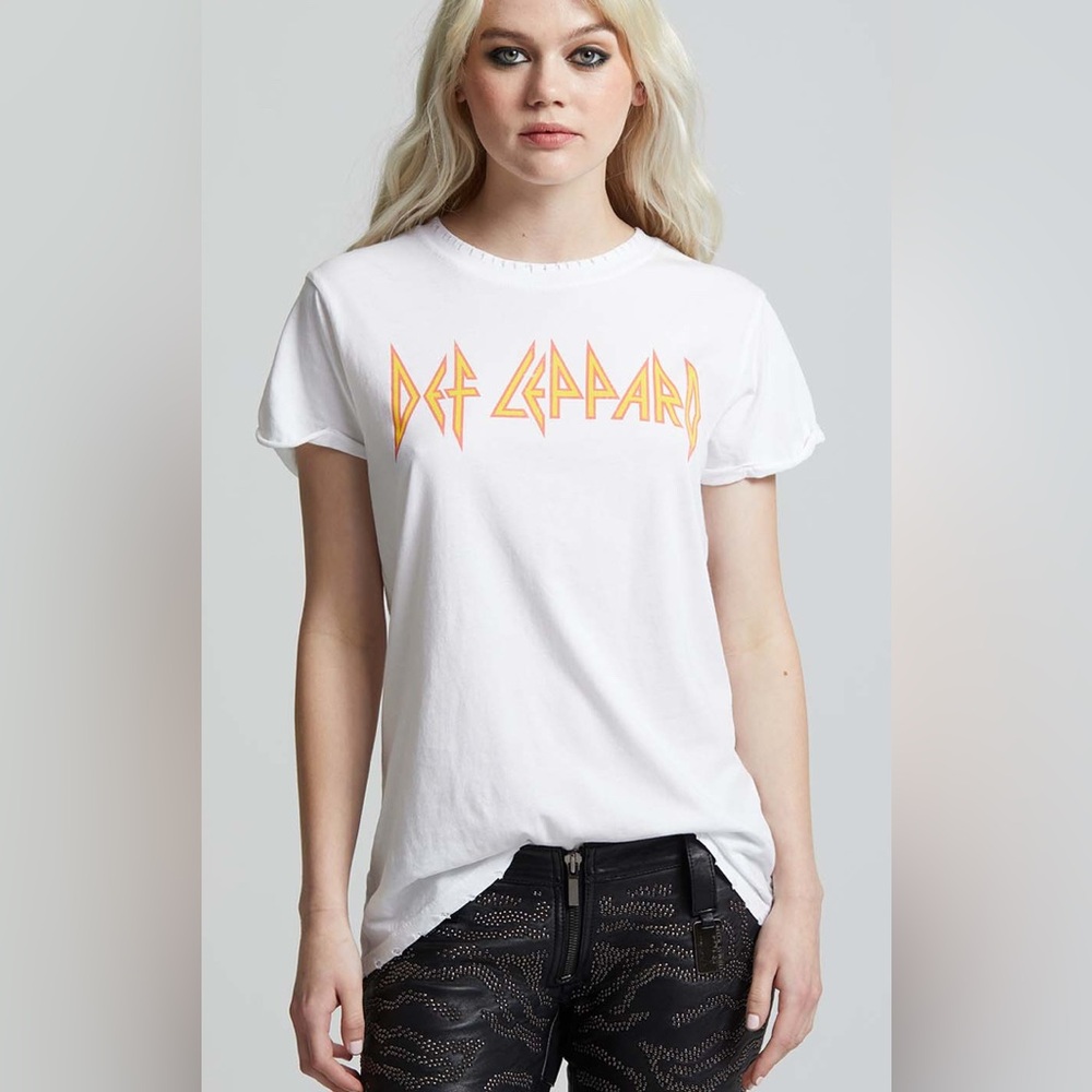 Def Leppard Classic Logo White Tee Shirt RECYCLED KARMA